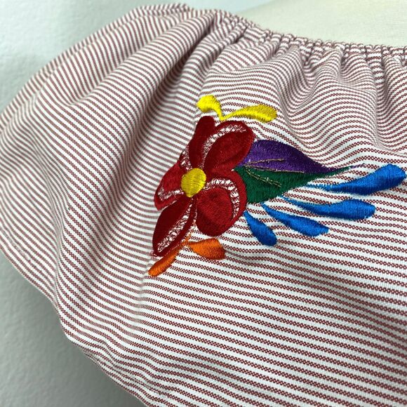 Colorful Floral Embroidered Cotton Dress S/M Flounce Collar Boho Peasant Ethnic - Picture 5 of 12